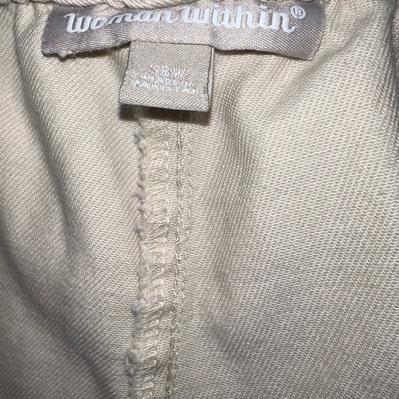 Womens 36W Woman Within cotton twill pants w/pockets 28”L Khaki - Picture 2 of 3
